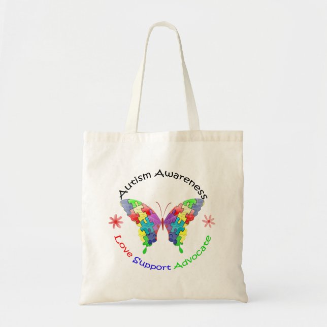 Autism Awareness Butterfly Tote Bag (Front)