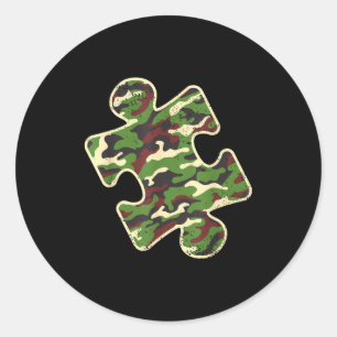 Autism Awareness Camo Puzzle Piece Vintage Camofla Classic Round Sticker