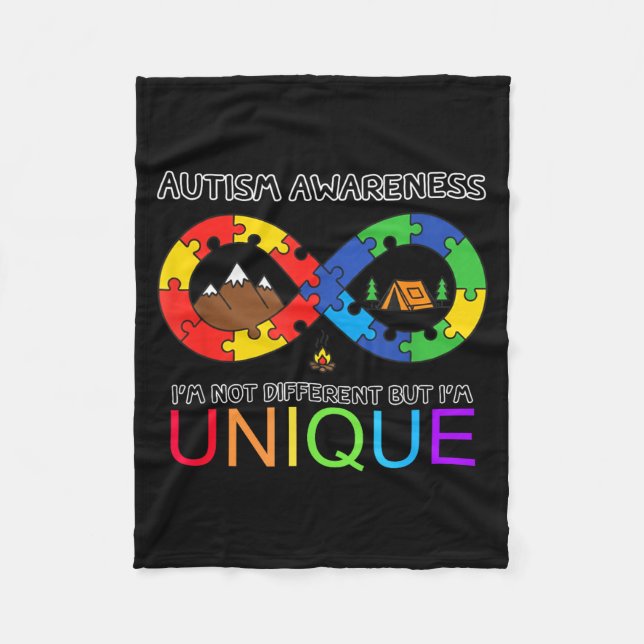 Autism awareness camping not different but unique fleece blanket (Front)