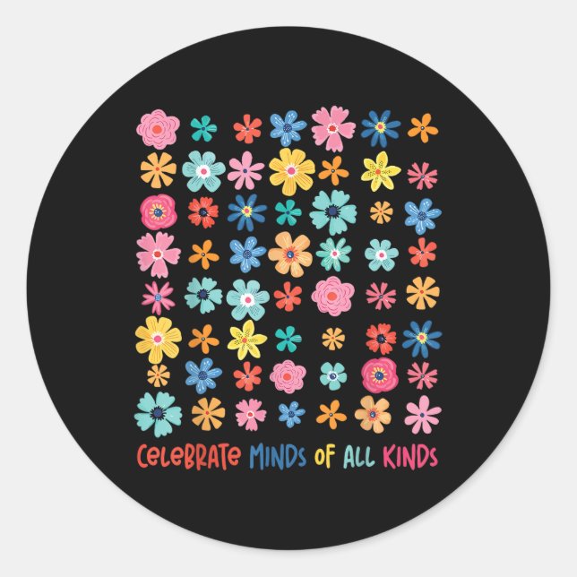 Autism Awareness Celebrate Minds Of All Kinds Wild Classic Round Sticker (Front)