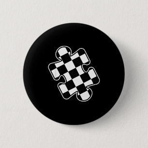 Autism Awareness Checkered Puzzle Piece Race Car G 6 Cm Round Badge