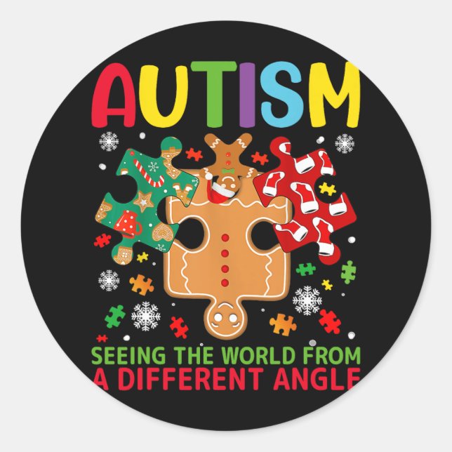 Autism Awareness Christmas Autistic Xmas Day Pajam Classic Round Sticker (Front)