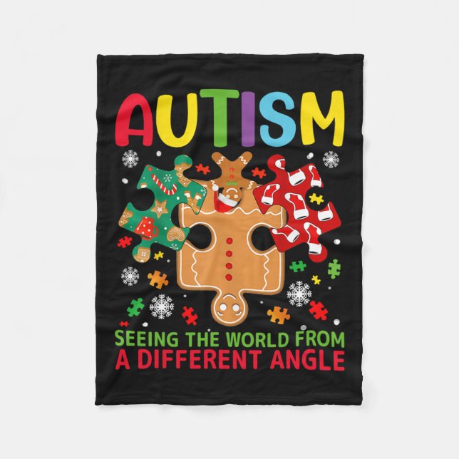 Autism Awareness Christmas Autistic Xmas Day Pajam Fleece Blanket (Front)