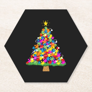 Autism Awareness Christmas Tree Paper Coaster