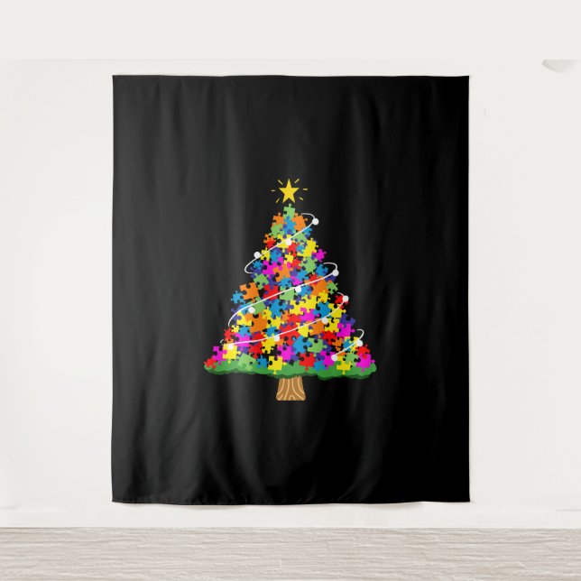 Autism Awareness Christmas Tree Tapestry (Front)
