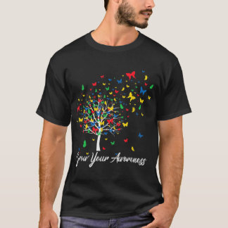 Autism Awareness Colourful Butterfly Tree Grow You T-Shirt