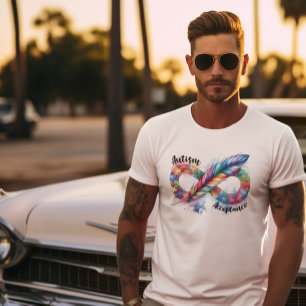 Autism Awareness Colourful Feather Infinity Symbol T-Shirt
