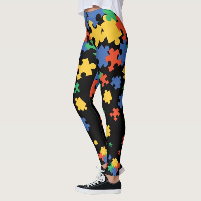 Autism Awareness Colourful Puzzle Pieces Leggings (Left)