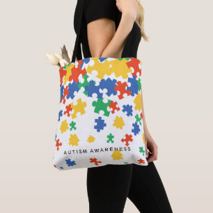 Autism Awareness Colourful Puzzle Pieces Tote Bag