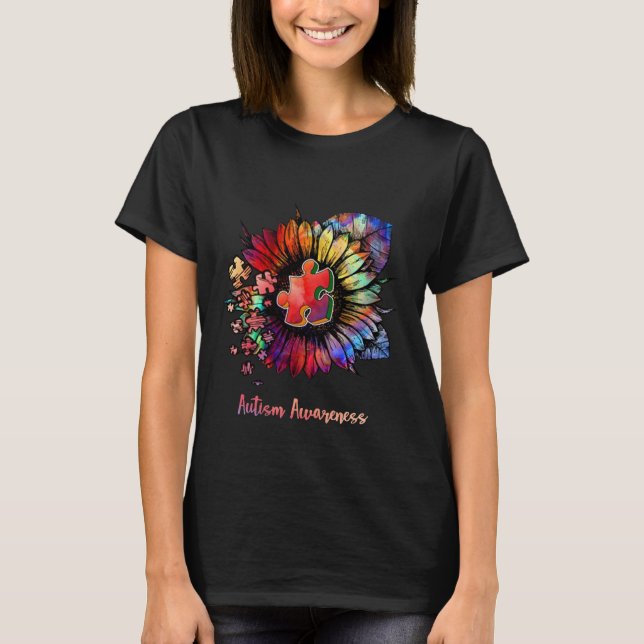 Autism Awareness Colourful Sunflower T-Shirt (Front)