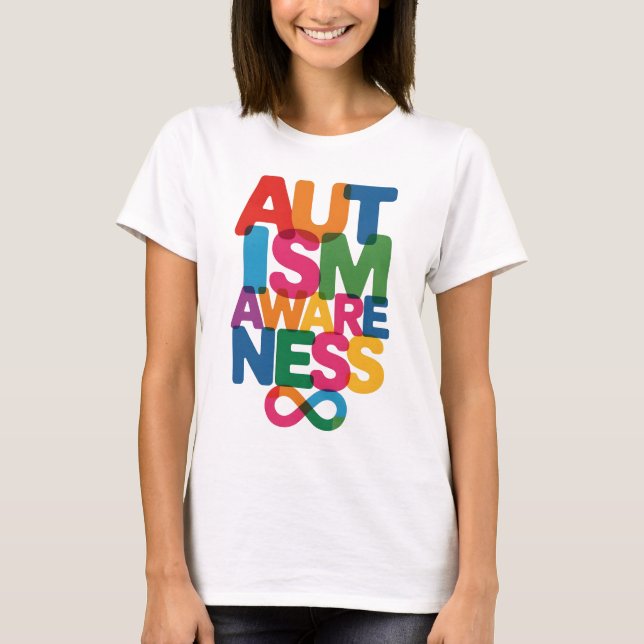 Autism Awareness Colourful Typography Design with  T-Shirt (Front)