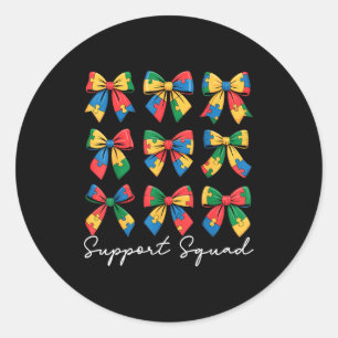Autism awareness coquette bow autism support squad classic round sticker