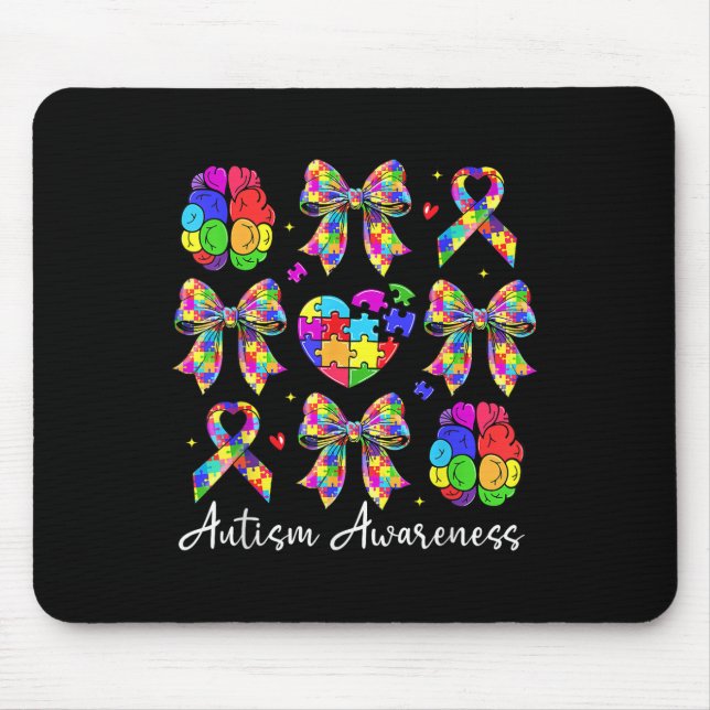Autism Awareness Coquette Bow Puzzle Bow Ribbon Me Mouse Mat (Front)