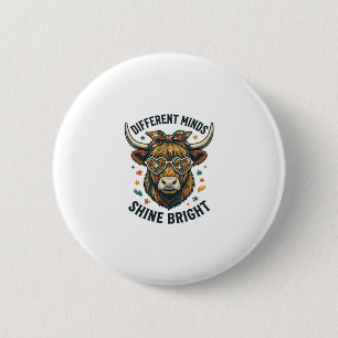 Autism Awareness Cow Vintage Engraving Support Des 6 Cm Round Badge