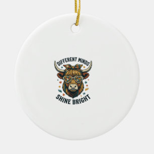 Autism Awareness Cow Vintage Engraving Support Des Ceramic Tree Decoration