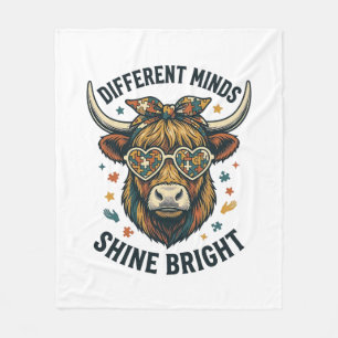 Autism Awareness Cow Vintage Engraving Support Des Fleece Blanket