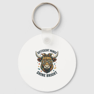 Autism Awareness Cow Vintage Engraving Support Des Key Ring