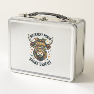 Autism Awareness Cow Vintage Engraving Support Des Metal Lunch Box