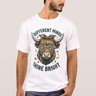 Autism Awareness Cow Vintage Engraving Support Des T-Shirt