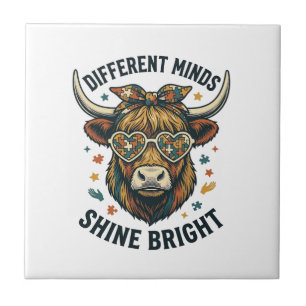 Autism Awareness Cow Vintage Engraving Support Des Tile