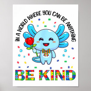 Autism Awareness Cute Be Kind Axolotl Coquette Bow Poster