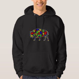 Autism Awareness Cute Bison Puzzle Piece Animals Hoodie