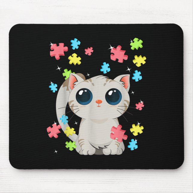 Autism Awareness Cute Cat Kitten Colour Puzzles Ba Mouse Mat (Front)