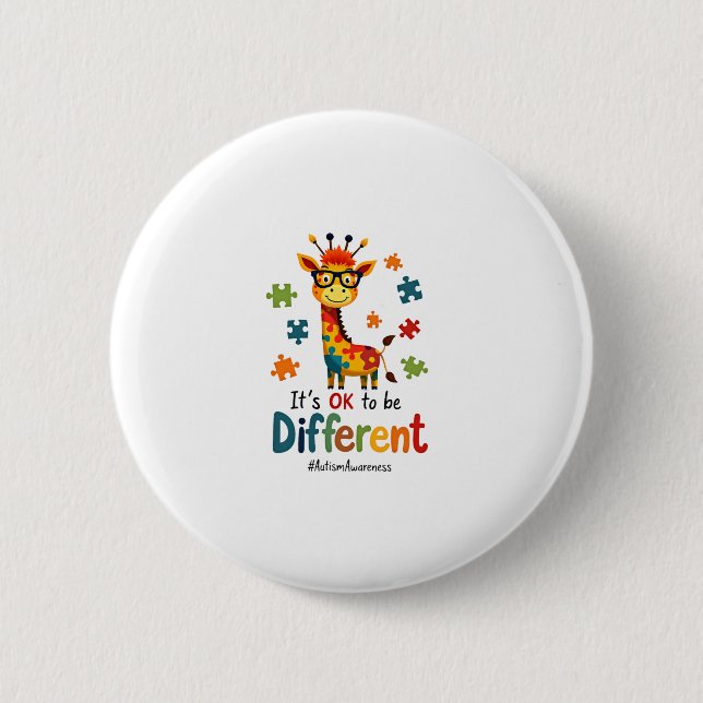 Autism Awareness Cute Giraffe Animal Its Ok To Be  6 Cm Round Badge (Front)