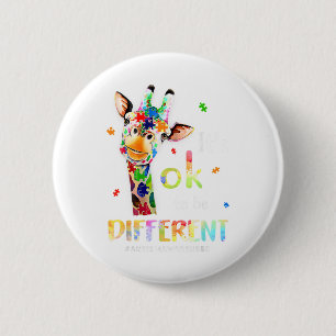 Autism Awareness Cute Giraffe Animal Its Ok To Be 6 Cm Round Badge