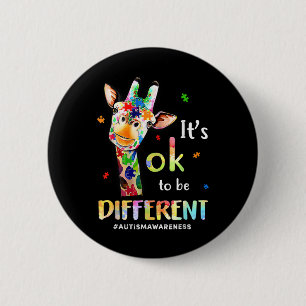 Autism Awareness Cute Giraffe Animal Its Ok To Be 6 Cm Round Badge