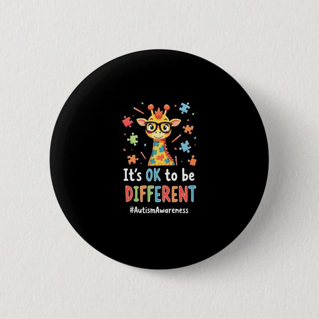 Autism Awareness Cute Giraffe Animal Its Ok To Be  6 Cm Round Badge (Front)