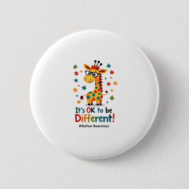 Autism Awareness Cute Giraffe Animal Its Ok To Be  6 Cm Round Badge (Front)