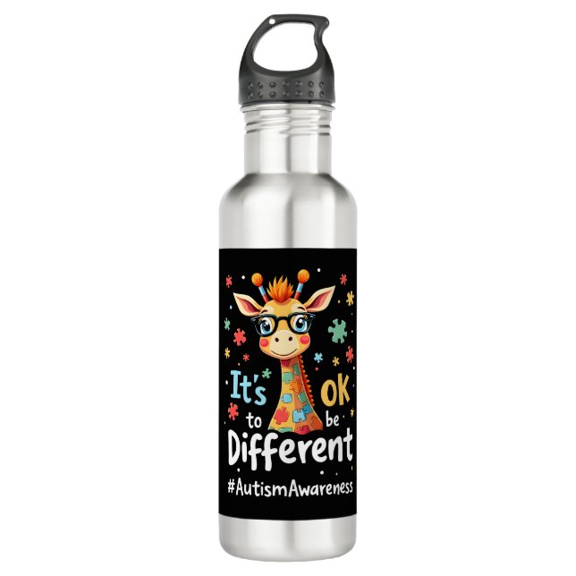 Autism Awareness Cute Giraffe Animal Its Ok To Be  710 Ml Water Bottle (Front)