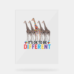 Autism Awareness Cute Giraffe Animal It's Ok To Be Acrylic Sign