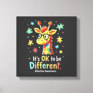 Autism Awareness Cute Giraffe Animal Its Ok To Be Canvas Print