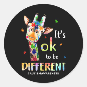 Autism Awareness Cute Giraffe Animal It's Ok To Be Classic Round Sticker
