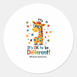 Autism Awareness Cute Giraffe Animal Its Ok To Be  Classic Round Sticker