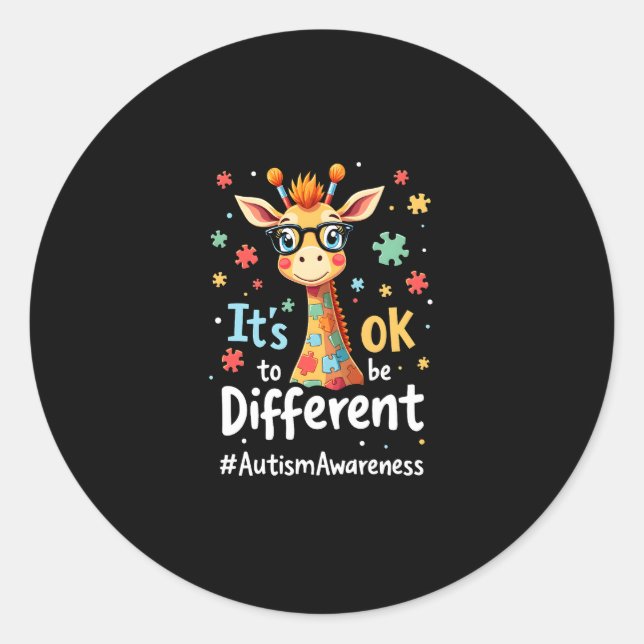 Autism Awareness Cute Giraffe Animal Its Ok To Be  Classic Round Sticker (Front)