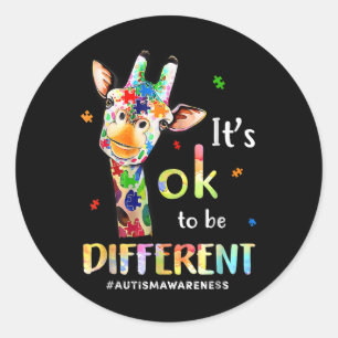 Autism Awareness Cute Giraffe Animal Its Ok To Be Classic Round Sticker