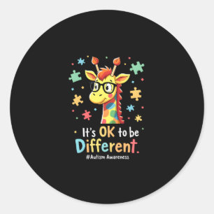 Autism Awareness Cute Giraffe Animal Its Ok To Be Classic Round Sticker