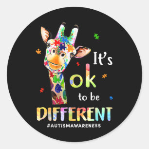 Autism Awareness Cute Giraffe Animal Its Ok To Be Classic Round Sticker