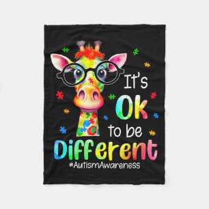 Autism Awareness Cute Giraffe Animal Its Ok To Be Fleece Blanket