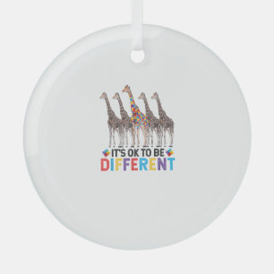 Autism Awareness Cute Giraffe Animal It's Ok To Be Glass Tree Decoration