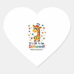 Autism Awareness Cute Giraffe Animal Its Ok To Be  Heart Sticker