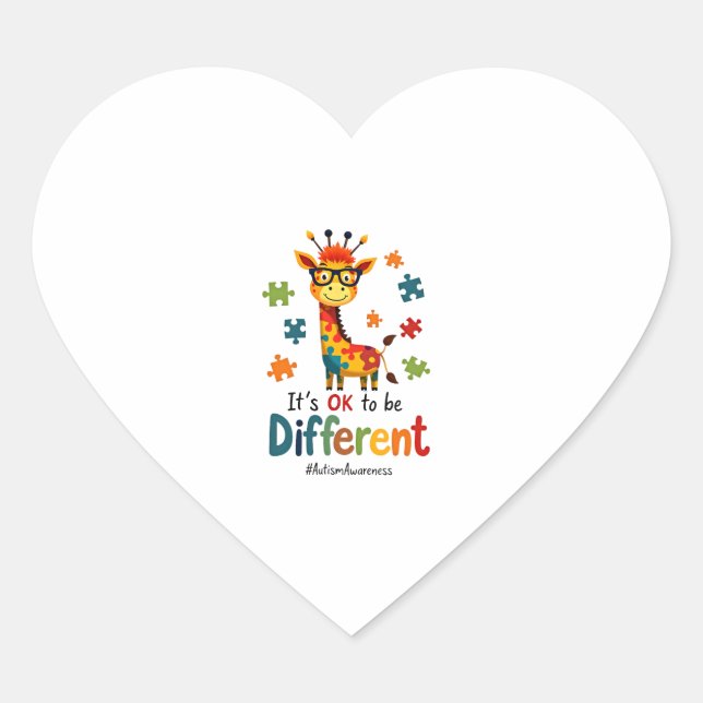 Autism Awareness Cute Giraffe Animal Its Ok To Be  Heart Sticker (Front)