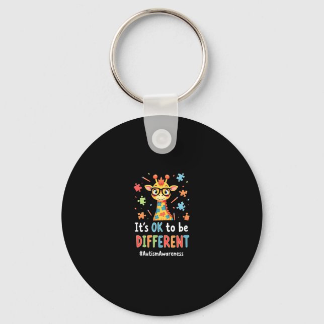 Autism Awareness Cute Giraffe Animal Its Ok To Be  Key Ring (Front)