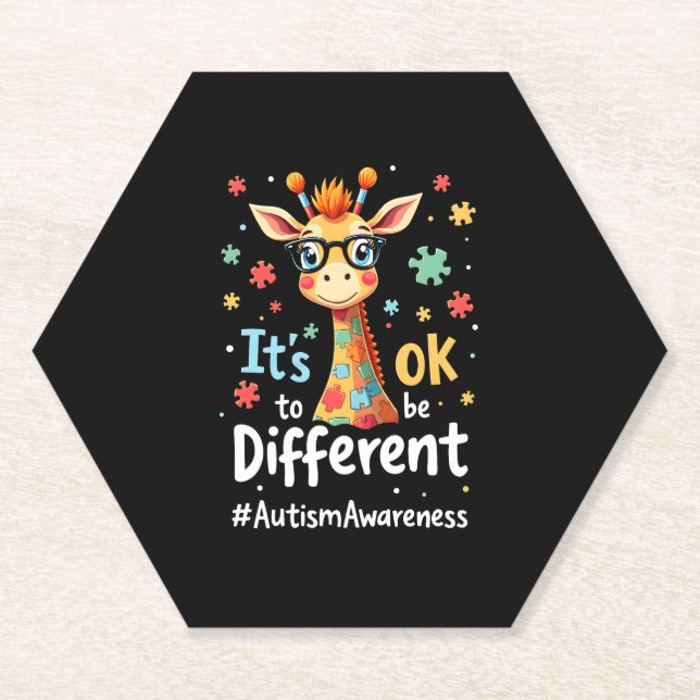 Autism Awareness Cute Giraffe Animal Its Ok To Be  Paper Coaster (Front)