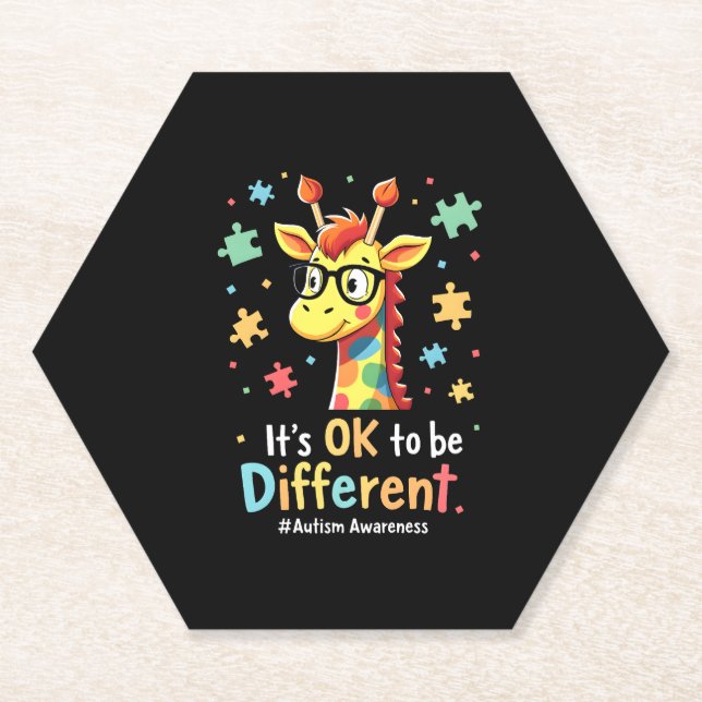 Autism Awareness Cute Giraffe Animal Its Ok To Be  Paper Coaster (Front)
