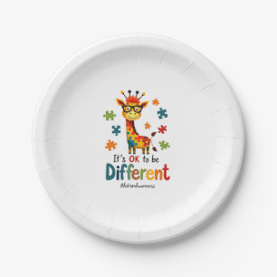 Autism Awareness Cute Giraffe Animal Its Ok To Be  Paper Plate