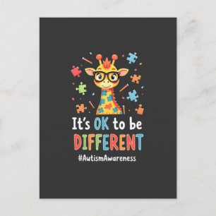 Autism Awareness Cute Giraffe Animal Its Ok To Be Postcard